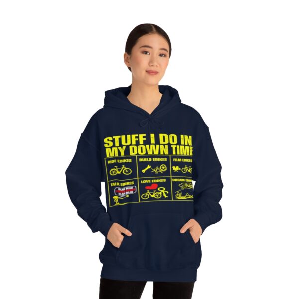 Stuff I Do In My Downtime eBike hoodie (yellow print) - Image 3