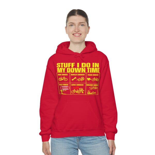 Stuff I Do In My Downtime eBike hoodie (yellow print) - Image 4