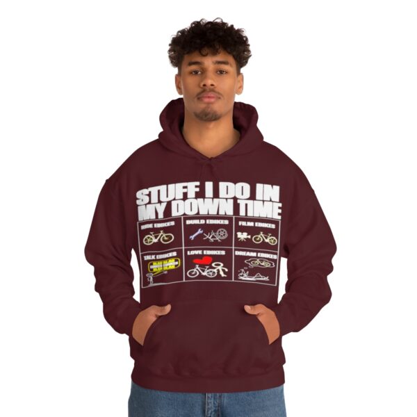 Stuff I Do In My Downtime (white print) eBike hoodie - Image 4