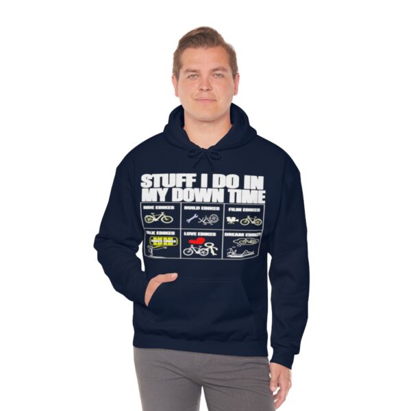 Stuff I Do In My Downtime (white print) eBike hoodie - Image 6