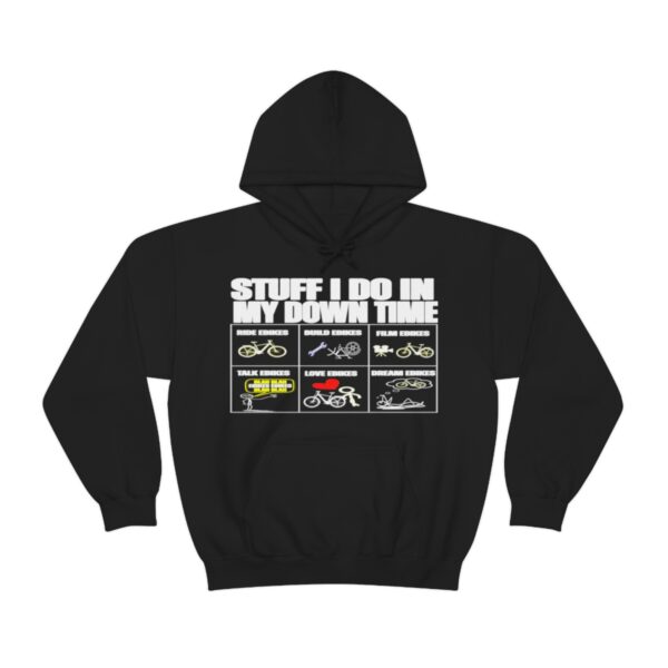 Stuff I Do In My Downtime (white print) eBike hoodie - Image 2