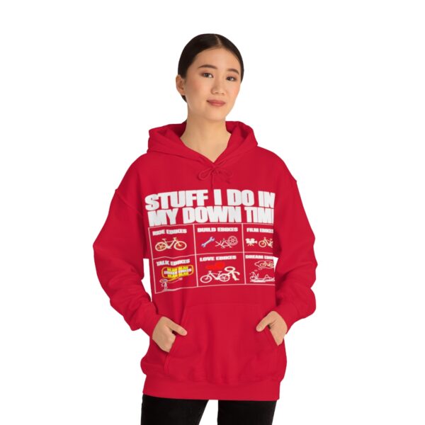 Stuff I Do In My Downtime (white print) eBike hoodie - Image 7